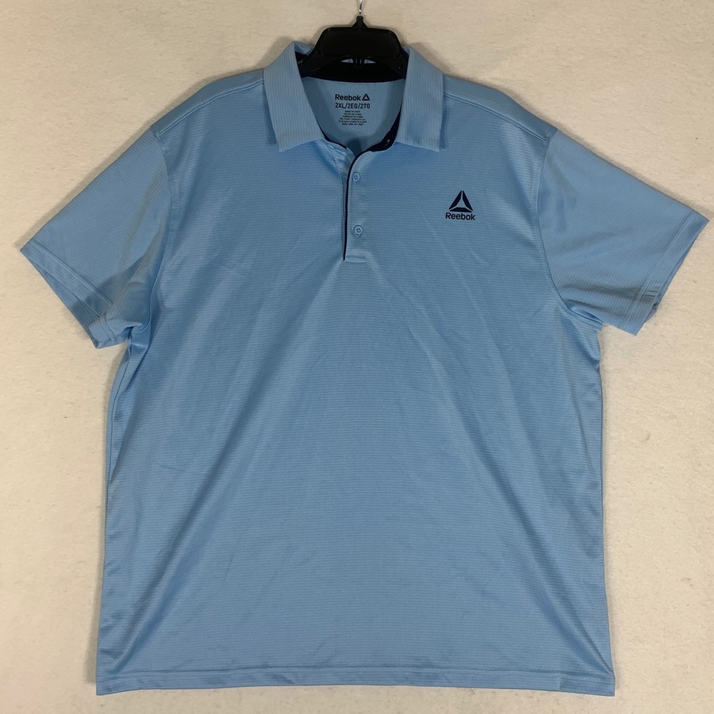 Reebok Mens Blue Performance Polo Shirt 2XL Athletic‎ Golf Casual Stretch Logo